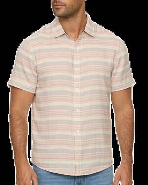 NEW FLAGS & ANTHEM men's alameda short sleeve stripe shirt in crgrpi cream/grey/